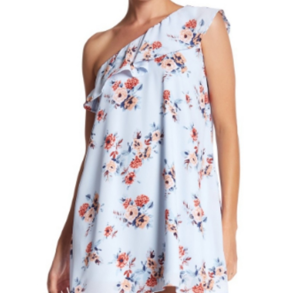 PAPER DOLL NEW BLUE  SIZE S FLORAL RUFFLED DRESS